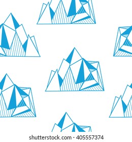 Seamless pattern polygonal graphic mountains, icebergs. Mountain range in origami style.minimalistic polygon islands with mountains. olygonal hipster print template or tattoo design.