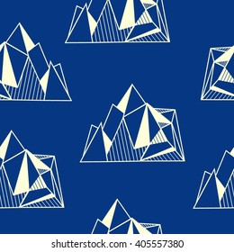Seamless pattern polygonal graphic mountains, icebergs. Mountain range in origami style.minimalistic polygon islands with mountains. olygonal hipster print template or tattoo design.