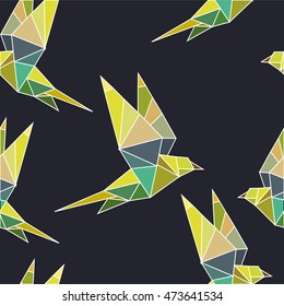 seamless pattern polygonal graphics bird. origami style 