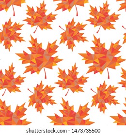 Seamless pattern from polygonal leaves of maple on a white background.