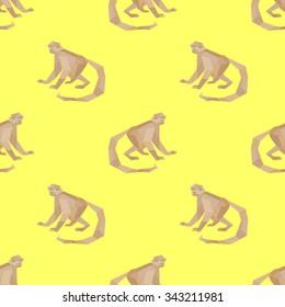 Seamless pattern with polygonal light brown monkey, a symbol of new 2016 on a yellow background.