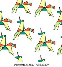  Seamless pattern polygonal origami unicorns
