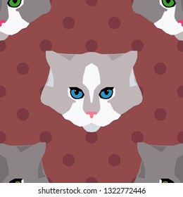 Seamless pattern. Polygonal vector Cat head. Cat's eyes. Can be used for wallpaper, textile, invitation card, wrapping, web page background.