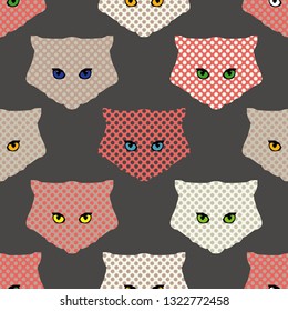 Seamless pattern. Polygonal vector Cat head. Cat's eyes. Can be used for wallpaper, textile, invitation card, wrapping, web page background.