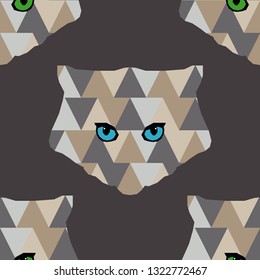 Seamless pattern. Polygonal vector Cat head. Cat's eyes. Can be used for wallpaper, textile, invitation card, wrapping, web page background.