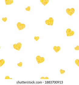 Seamless pattern with polygonal yellow hearts. Endless romantic background for Valentine's Day. Symbols of love, relationships and romance for the holiday on February 14. Isolated. Vector