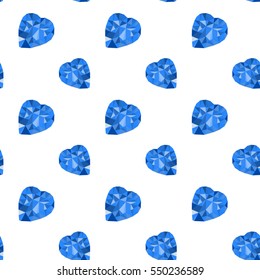 seamless Pattern with polygons blue sunhine heart. Valentine's Day. Vector background diamond heart stone