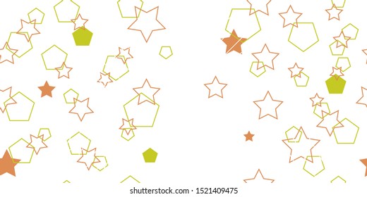 Seamless pattern from polygons and stars. Cropped shapes. Vector illustration. Isolated elements on a white background.