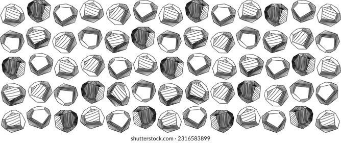 Seamless pattern with polyhedrons drawn black ink strokes. Art design for print, cover, wallpaper, minimal and natural wall art.