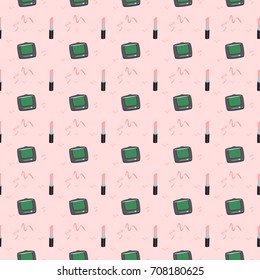Seamless pattern with pomade and eyeshadow.
