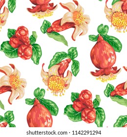 Seamless pattern with pomegranate blooming flowers in decorative graphic vectorillustarion