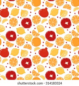 Seamless pattern with pomegranate and citrus