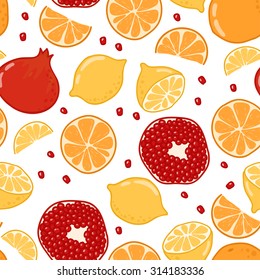 Seamless pattern with pomegranate and citrus