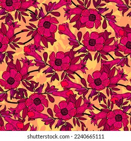 Seamless pattern of pomegranate flowers. Eps 10 illustration preview.
