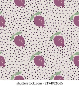 Seamless pattern with pomegranate fruit. Botanical fruits wallpaper. Decorative backdrop for fabric design, textile print, kitchen textiles, wrapping paper, cover. Doodle vector illustration