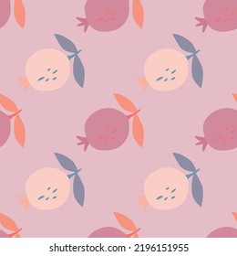 Seamless pattern with pomegranate fruit. Botanical fruits wallpaper. Decorative backdrop for fabric design, textile print, kitchen textiles, wrapping paper, cover. Doodle vector illustration