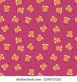 Seamless pattern with pomegranate fruit. Botanical fruits wallpaper. Decorative backdrop for fabric design, textile print, kitchen textiles, wrapping paper, cover. Doodle vector illustration