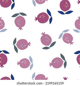 Seamless pattern with pomegranate fruit. Botanical fruits wallpaper. Decorative backdrop for fabric design, textile print, kitchen textiles, wrapping paper, cover. Doodle vector illustration