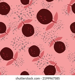 Patrón sin foco con fruta granada. Papel tapiz de frutas botánicas. Fondo decorativo para el diseño de tejidos, impresión textil, tejidos de cocina, papel de envoltura, cubierta. Ilustración del vector Doodle