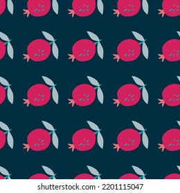 Seamless pattern with pomegranate fruit. Botanical fruits wallpaper. Decorative backdrop for fabric design, textile print, kitchen textiles, wrapping paper, cover. Doodle vector illustration