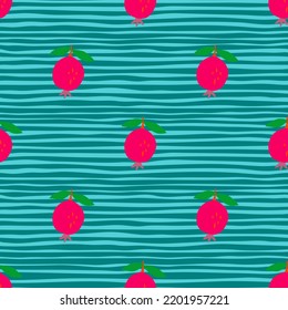 Nahtloses Muster mit Granatapfelfrüchten. Botanische Früchte-Tapete. Dekorativer Hintergrund für Stoffdesign, Stoffdruck, Küchentextilien, Wickelpapier, Deckel. Doodle-Vektorgrafik
