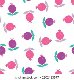 Seamless pattern with pomegranate fruit. Botanical fruits wallpaper. Decorative backdrop for fabric design, textile print, kitchen textiles, wrapping paper, cover. Doodle vector illustration