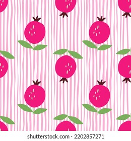 Seamless pattern with pomegranate fruit. Botanical fruits wallpaper. Decorative backdrop for fabric design, textile print, kitchen textiles, wrapping paper, cover. Doodle vector illustration