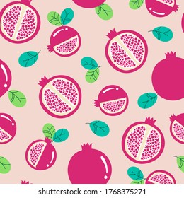 Seamless pattern  pomegranate fruits with leaf on background. Vector illustration.