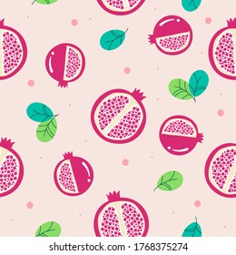 Seamless pattern  pomegranate fruits with leaf on background. Vector illustration.