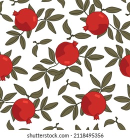Seamless pattern with pomegranate fruits and seeds illustration. Design for cosmetics, spa, pomegranate juice, health care products, perfume. Transparent background.