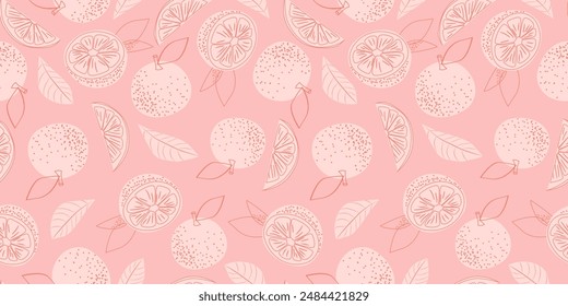 Seamless pattern with pomegranate fruits and seeds illustration. Design for cosmetics, spa, pomegranate juice, health care products, perfume, paper, cover, fabric, interior decor. Trendy background.