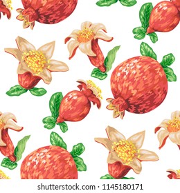 Seamless pattern with pomegranate fruits in vector graphic illustration in bright colors