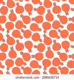 Seamless pattern with pomegranate. Hand drawn fruits. Summer tropical endless background with pomegranate. Garnet armenian pattern.  Vector pattern.