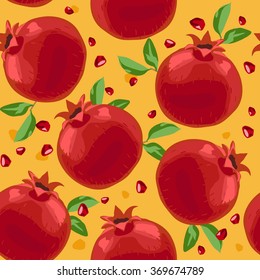  Seamless pattern with pomegranate and leafs