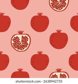 Seamless pattern with pomegranate on pink background vector illustration. Cute fruit print.