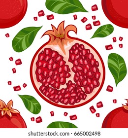 Seamless pattern with pomegranate on white background.Vector illustration.