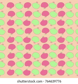 Seamless pattern  of pomegranate,   stamens. Hand drawn.