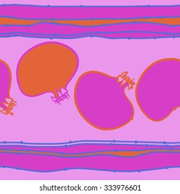 Seamless    pattern  of pomegranate and striped motif,hole,  spots. Hand drawn.
