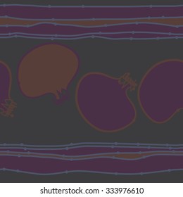 Seamless    pattern  of pomegranate and striped motif,hole,  spots. Hand drawn.