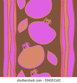 Seamless    pattern  of pomegranate and striped motif,hole, leaves, spots. Hand drawn.