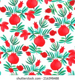 Seamless pattern with pomegranate ( traced watercolor)