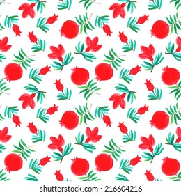 Seamless pattern with pomegranate (traced watercolor)