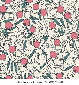 Seamless pattern. Pomegranate tree branches with fruit. Outlined vector illustration on light-colored background for surface design and other design projects