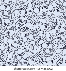 Seamless pattern. Pomegranate tree branches with fruit. Outlined vector illustration on light blue background for surface design and other design projects