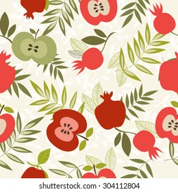 Seamless pattern with pomegranates and apples