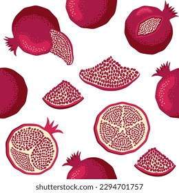 Seamless pattern with pomegranates. Decorative patterns of the pomegranate fruit. The elegant the template for fashion prints. Shana Tova, Jewish New Year, Rosh Hashanah, Yalda