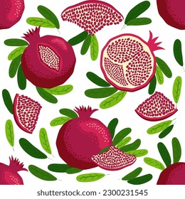 Seamless pattern with pomegranates. Decorative patterns of the pomegranate fruit. The elegant the template for fashion prints. Shana Tova, Jewish New Year, Rosh Hashanah, Yalda