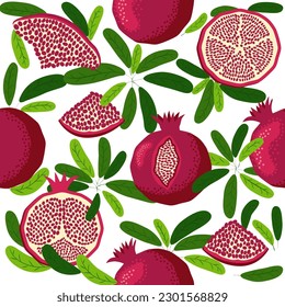 Seamless pattern with pomegranates. Decorative patterns of the pomegranate fruit. The elegant the template for fashion prints. Shana Tova, Jewish New Year, Rosh Hashanah, Yalda