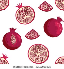 Seamless pattern with pomegranates. Decorative patterns of the pomegranate fruit. The elegant the template for fashion prints. Shana Tova, Jewish New Year, Rosh Hashanah, Yalda