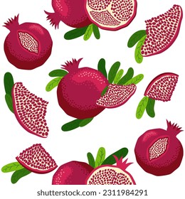 Seamless pattern with pomegranates. Decorative patterns of the pomegranate fruit. The elegant the template for fashion prints. Shana Tova, Jewish New Year, Rosh Hashanah, Yalda